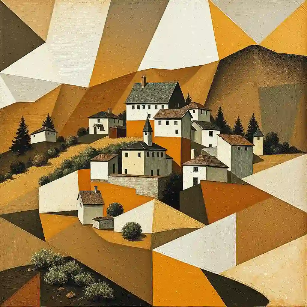 Landscape with visible canvas texture