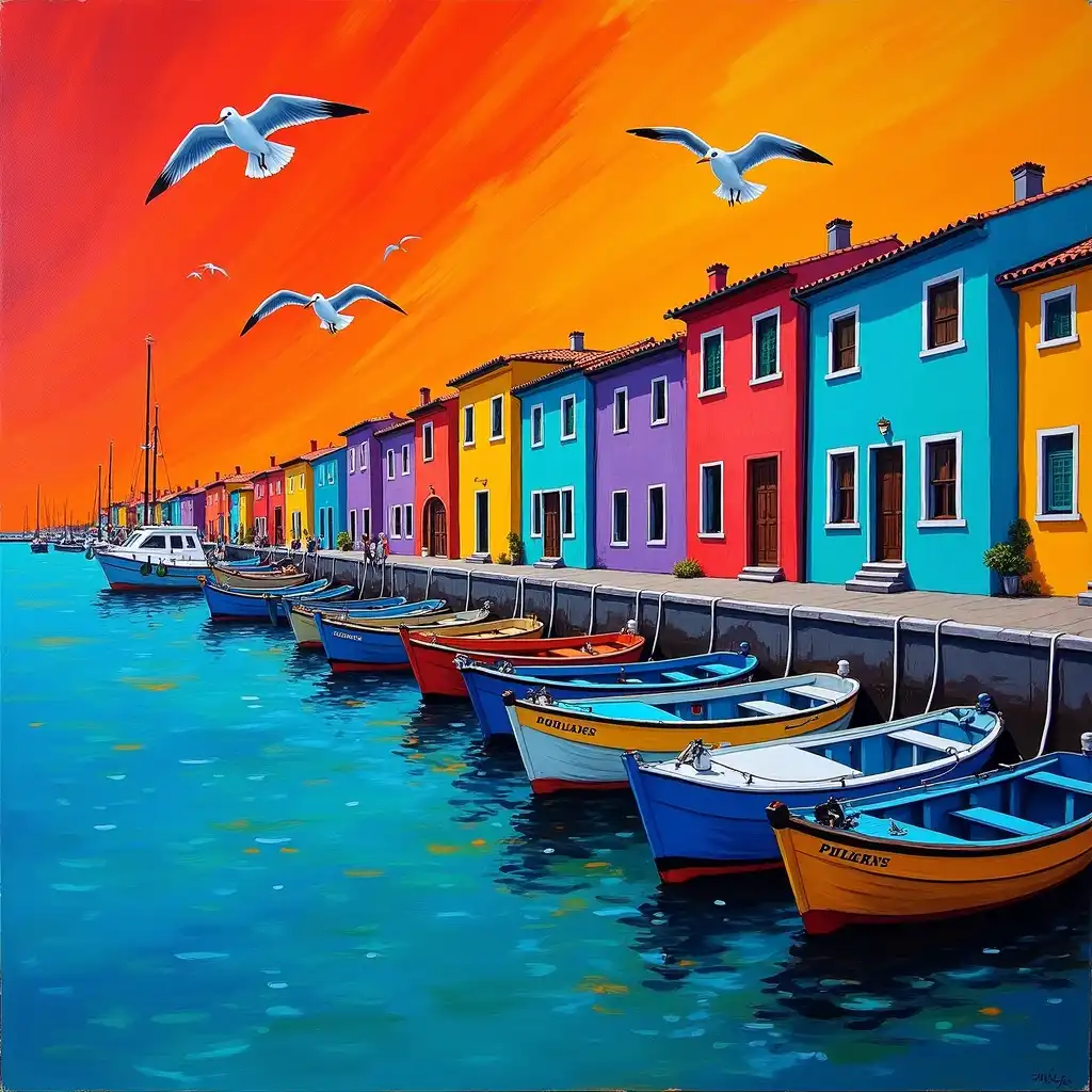 Composition utilizing vibrant complementary color contrasts