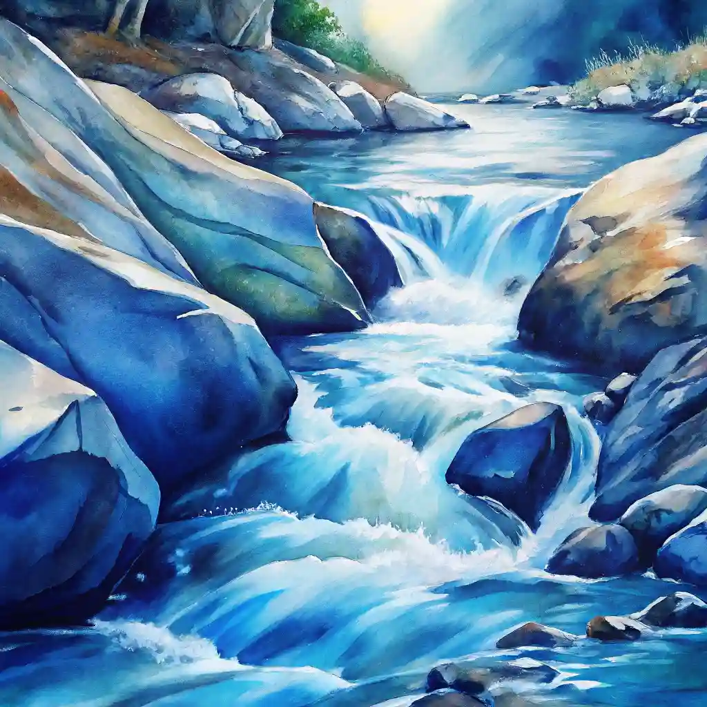 Flowing waterfall with dynamic watercolor movement