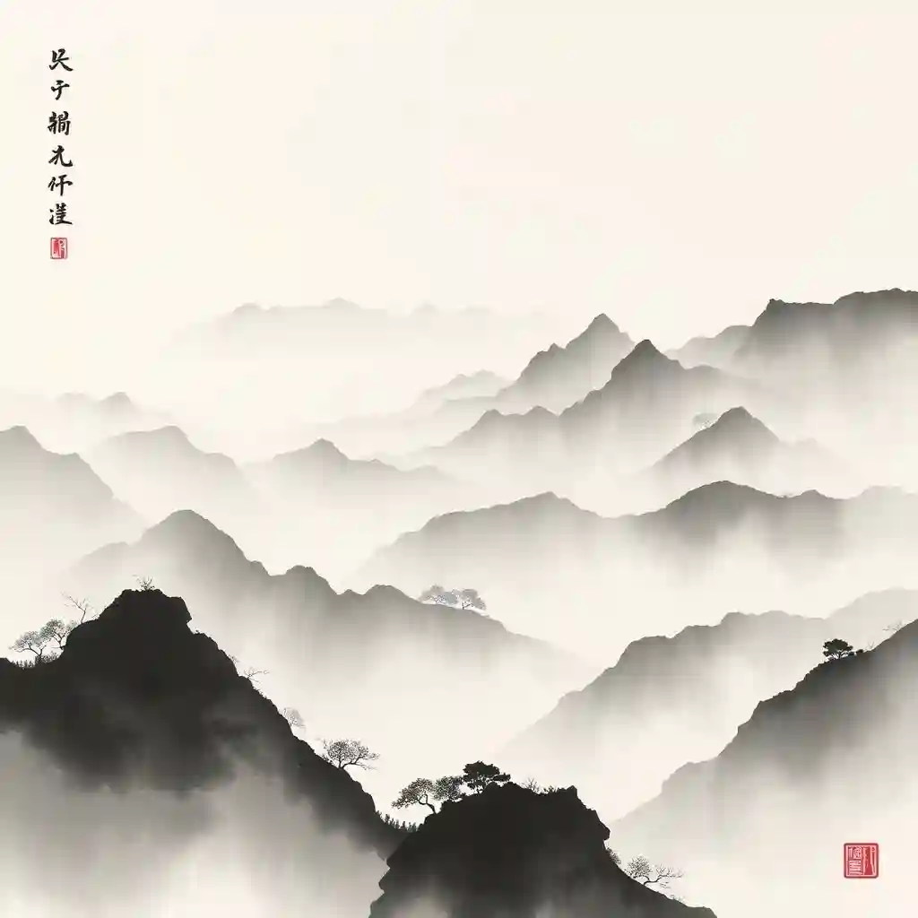 Misty mountain scene with dreamlike quality