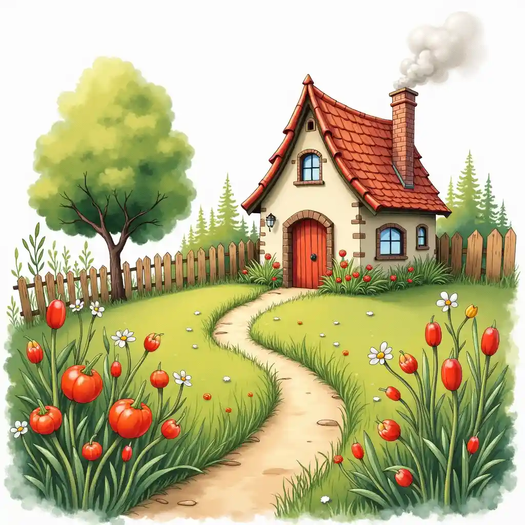 Illustration with charming pencil outlines and brushwork