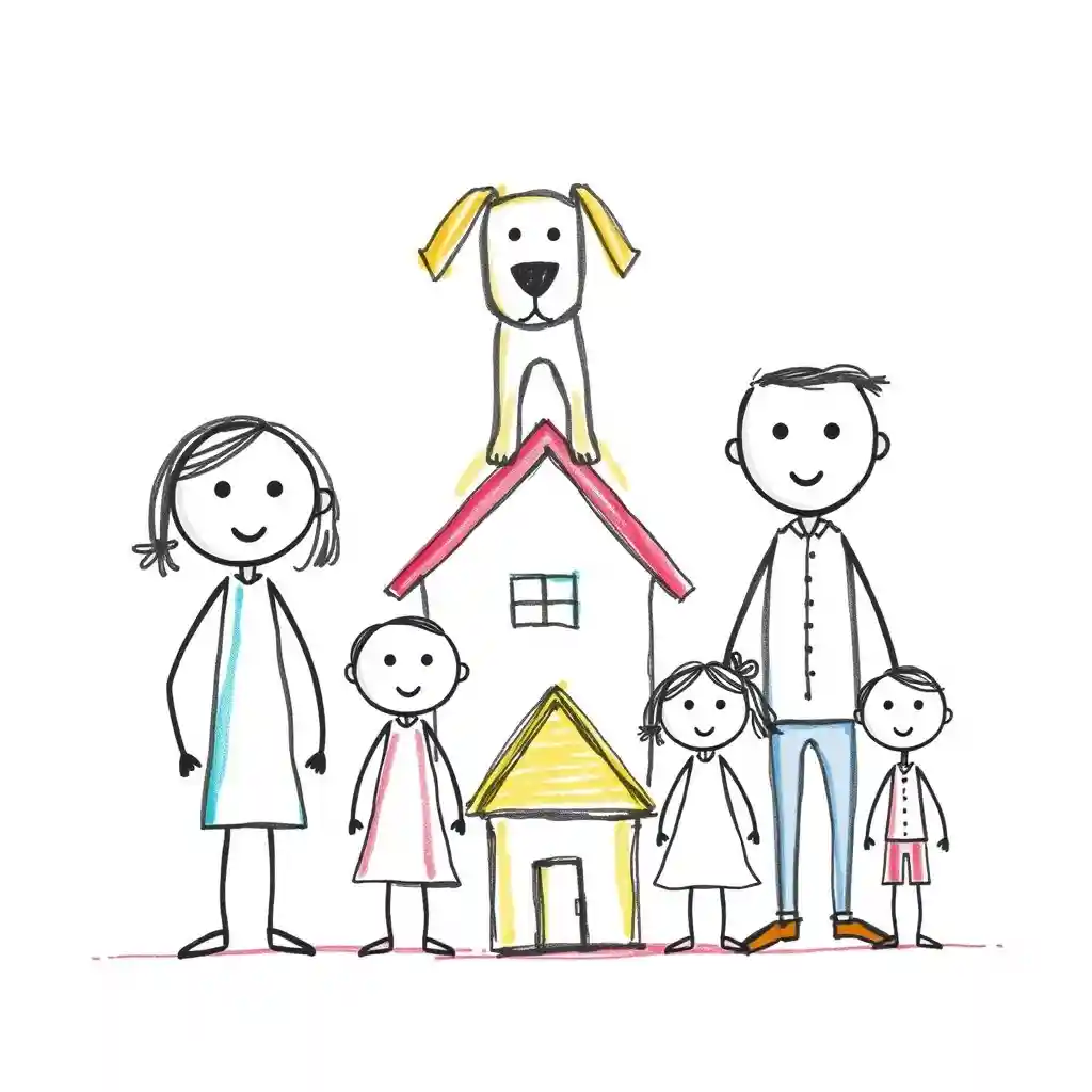 Family portrait with endearing naive proportions