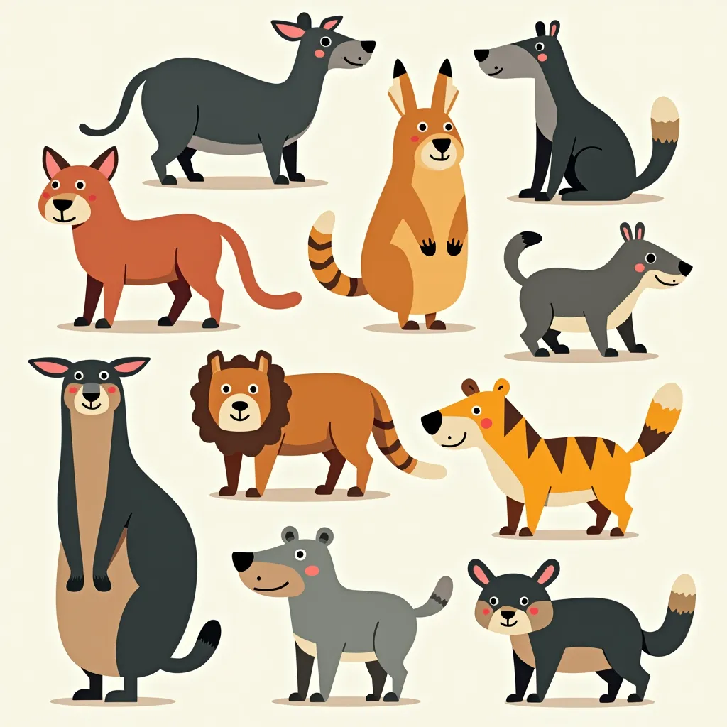 Animals depicted with simplified geometric shapes