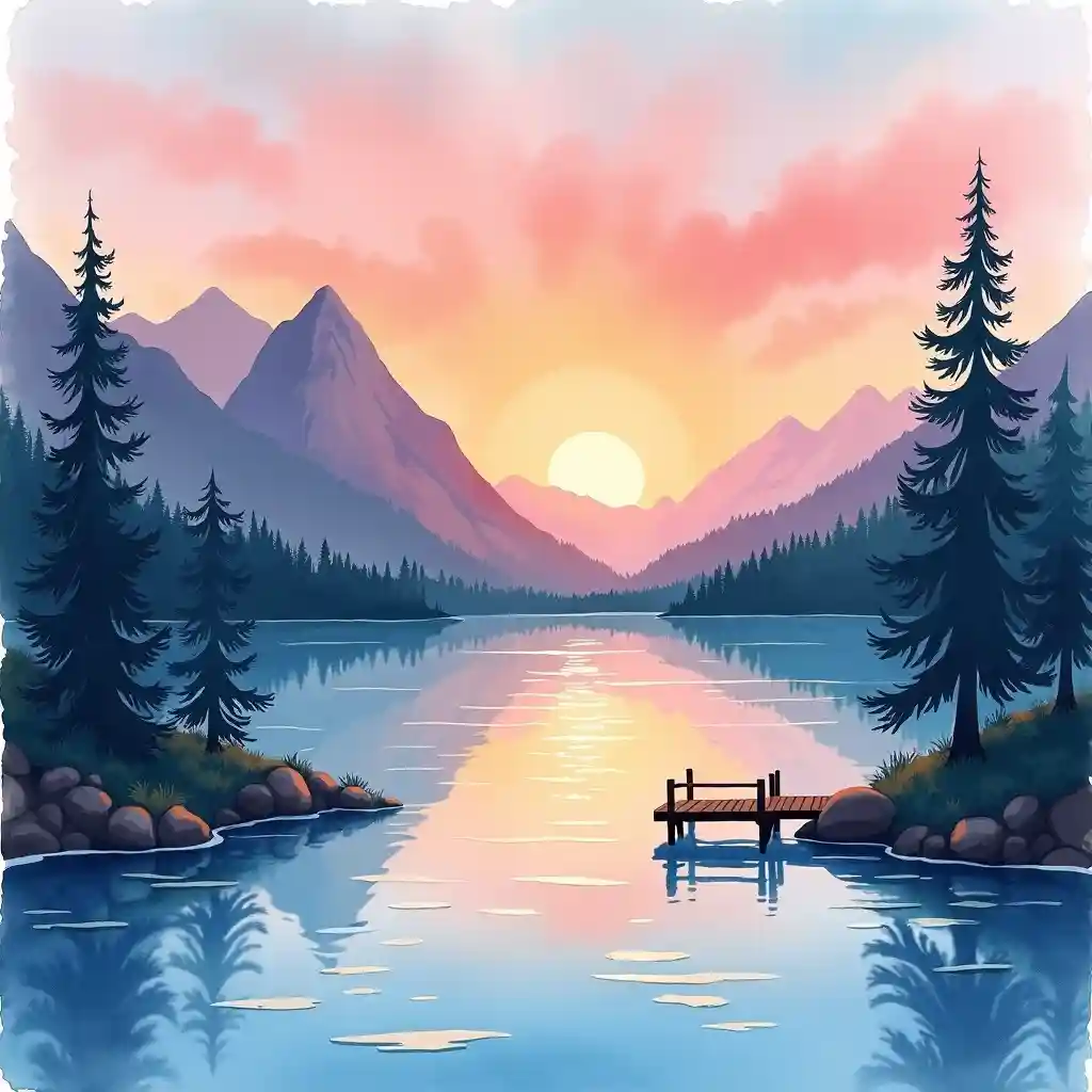 Dreamy watercolor landscape with soft color transitions