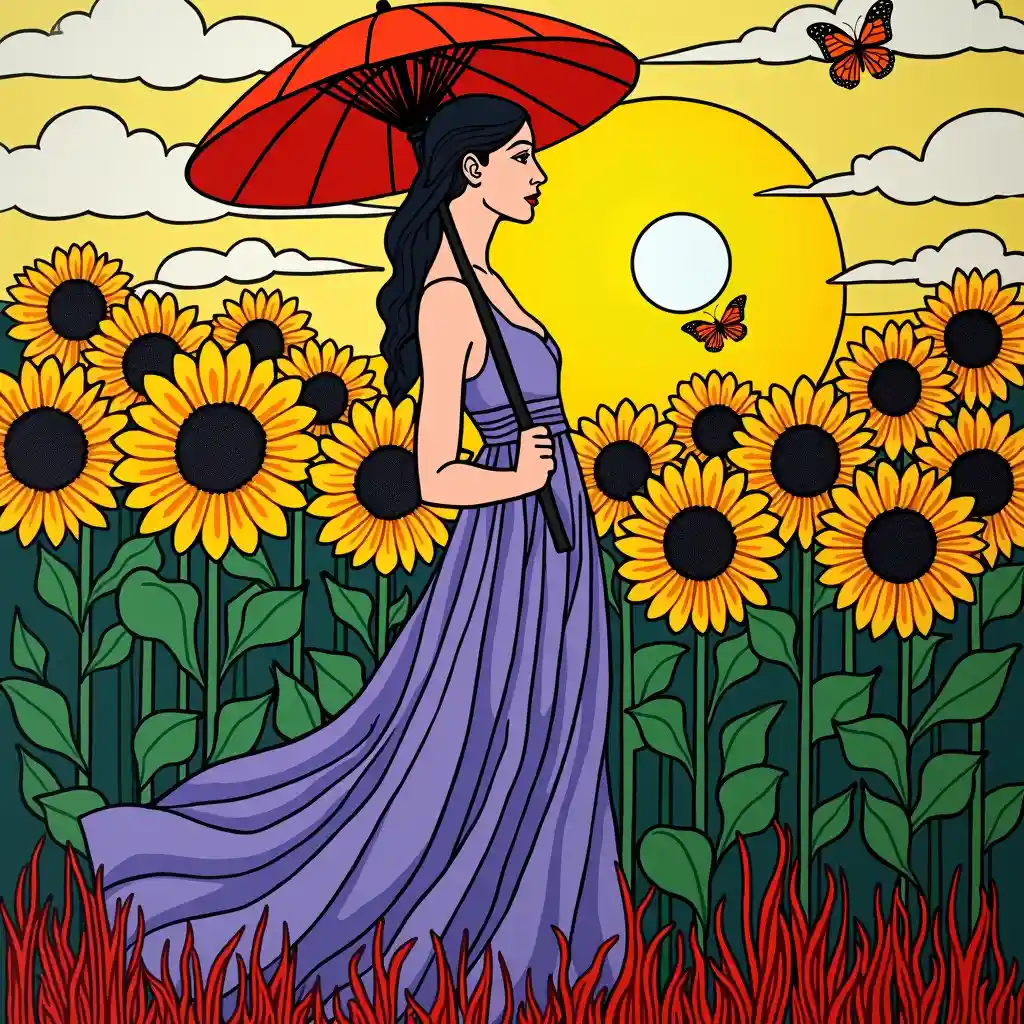 Portrait with vibrant flat color fields