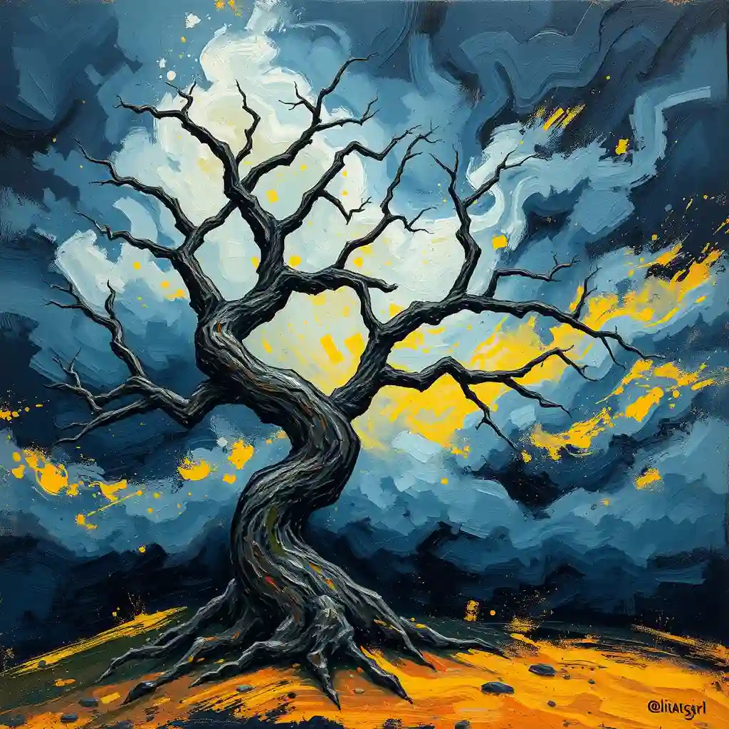 Landscape with dynamic, gestural brushstrokes