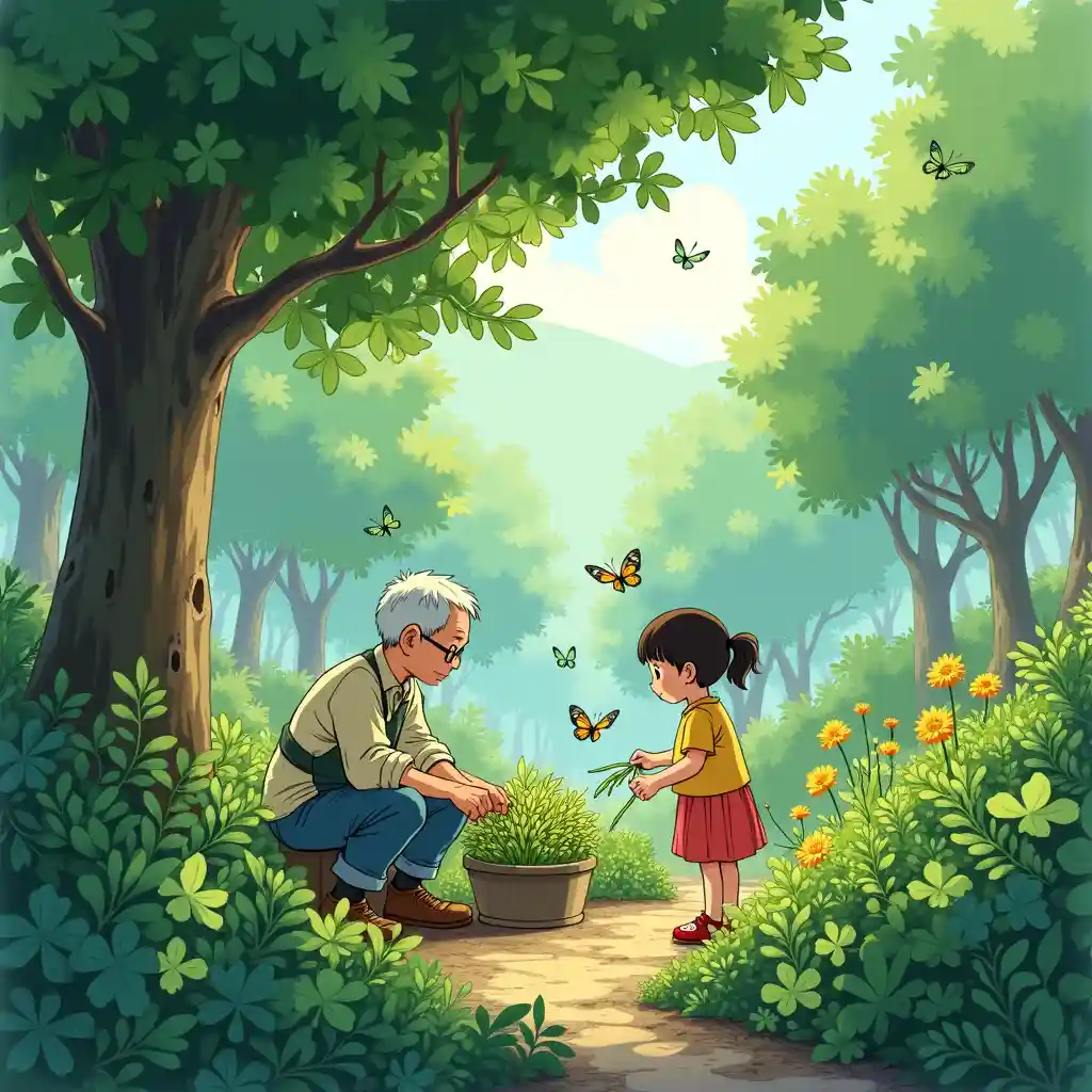 Scene showing harmony between characters and nature