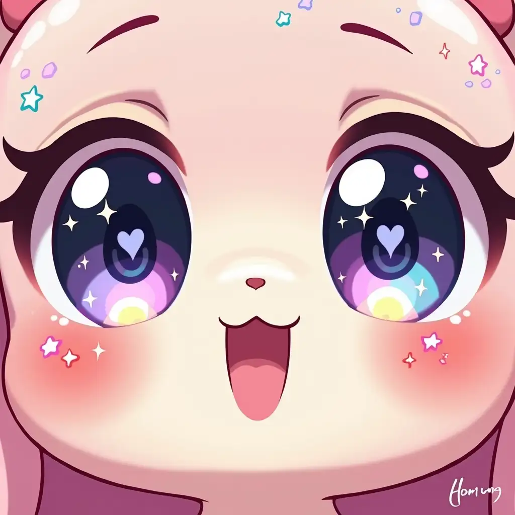 Character with large, expressive eyes and sparkles
