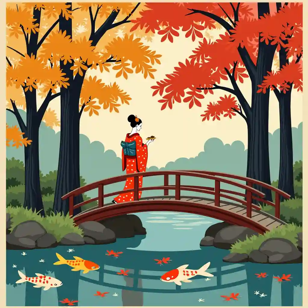 Landscape with characteristic flat color blocks